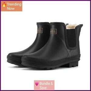 Women's Plush Rain Boots Waterproof Ankle Snow Boots Winter Spring Garden